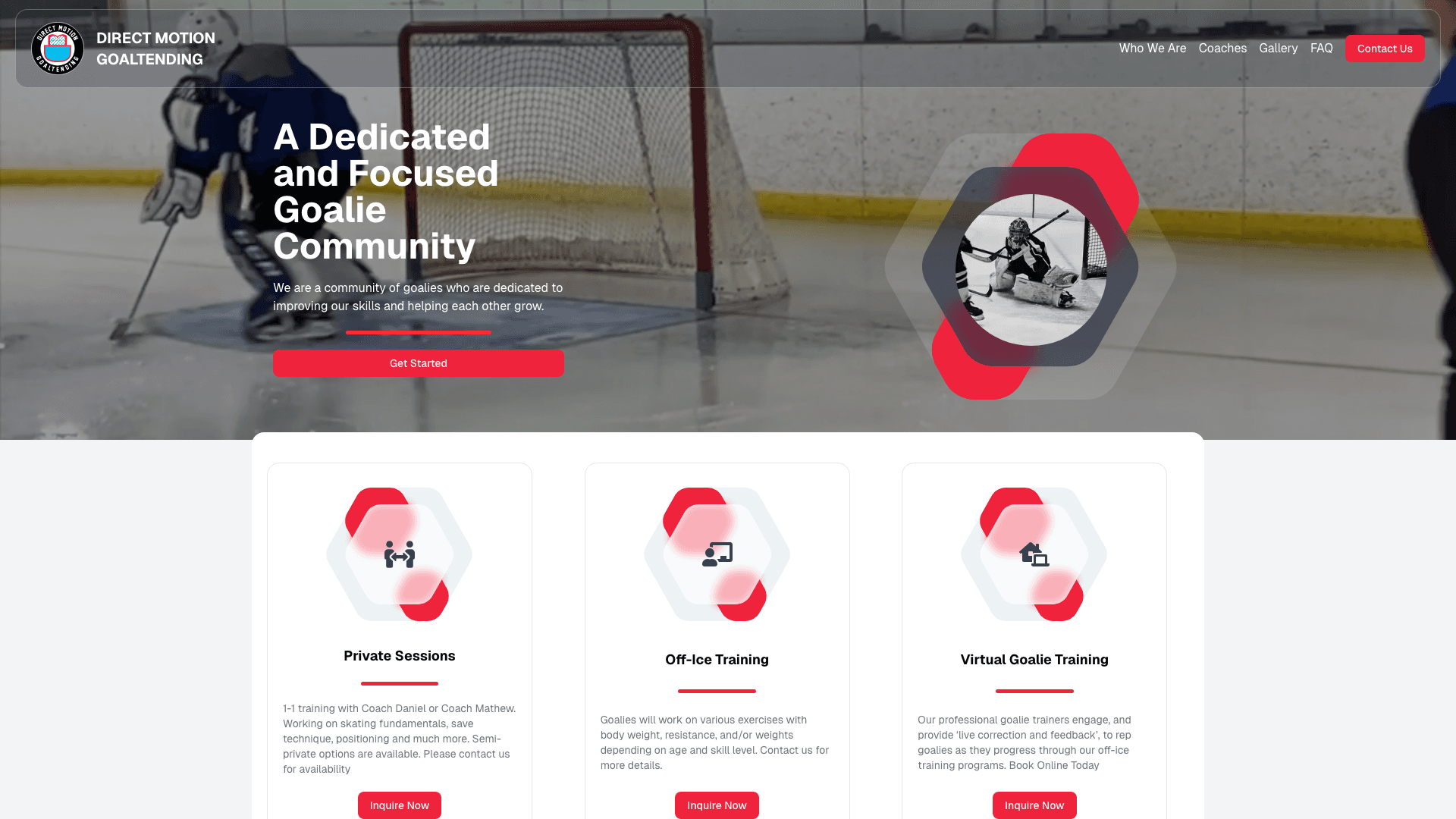 Direct Motion Goaltending — site screenshot